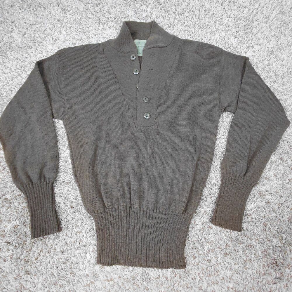 Vintage U.S. Military Wool Sweater OD Mens Medium Brown Army DLA100 Button Up